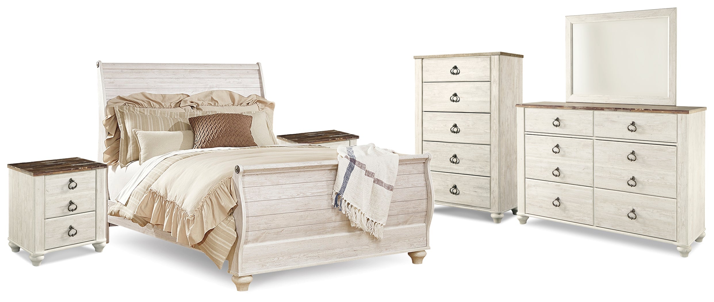 Willowton Whitewash Queen Sleigh Bedroom Set