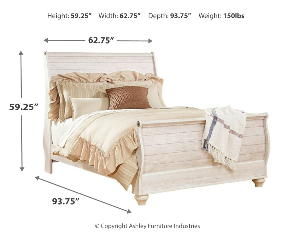 Willowton Whitewash Queen Sleigh Bedroom Set