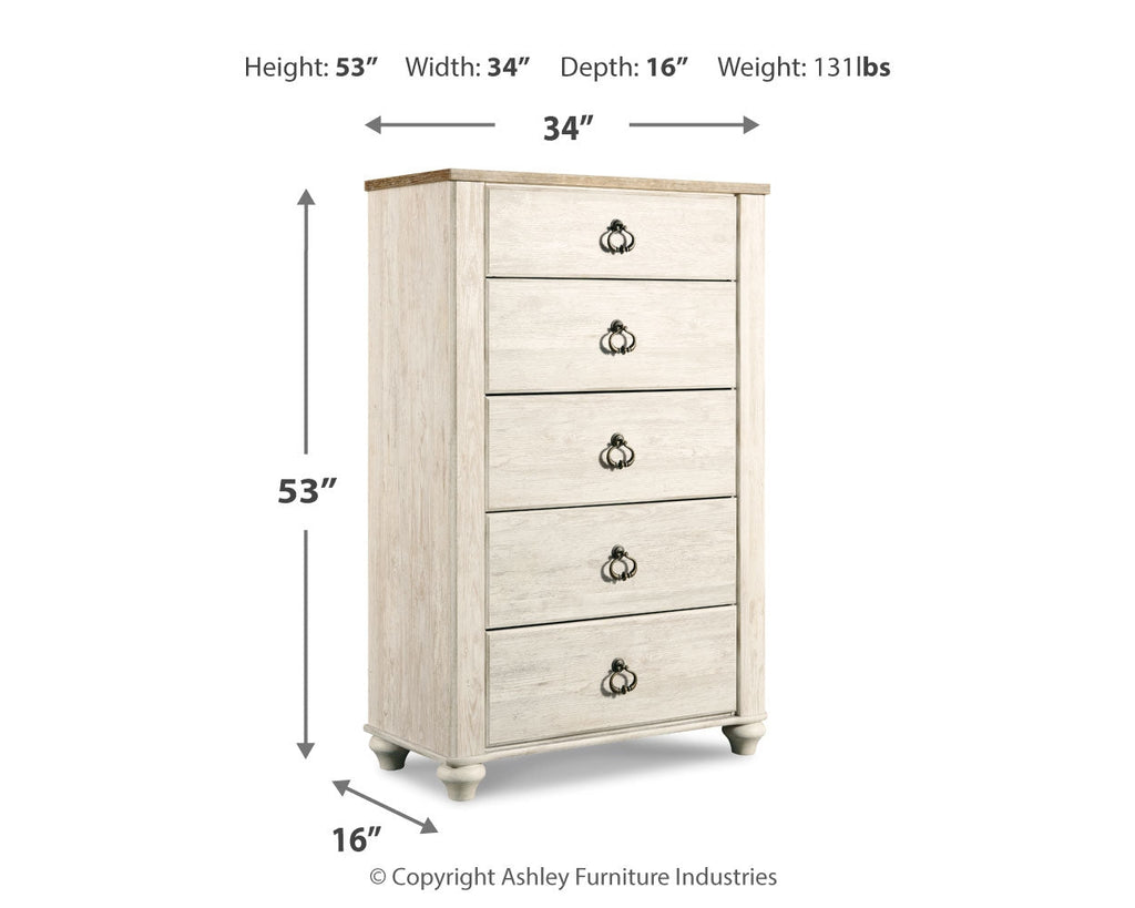 Willowton Whitewash Queen Sleigh Bedroom Set