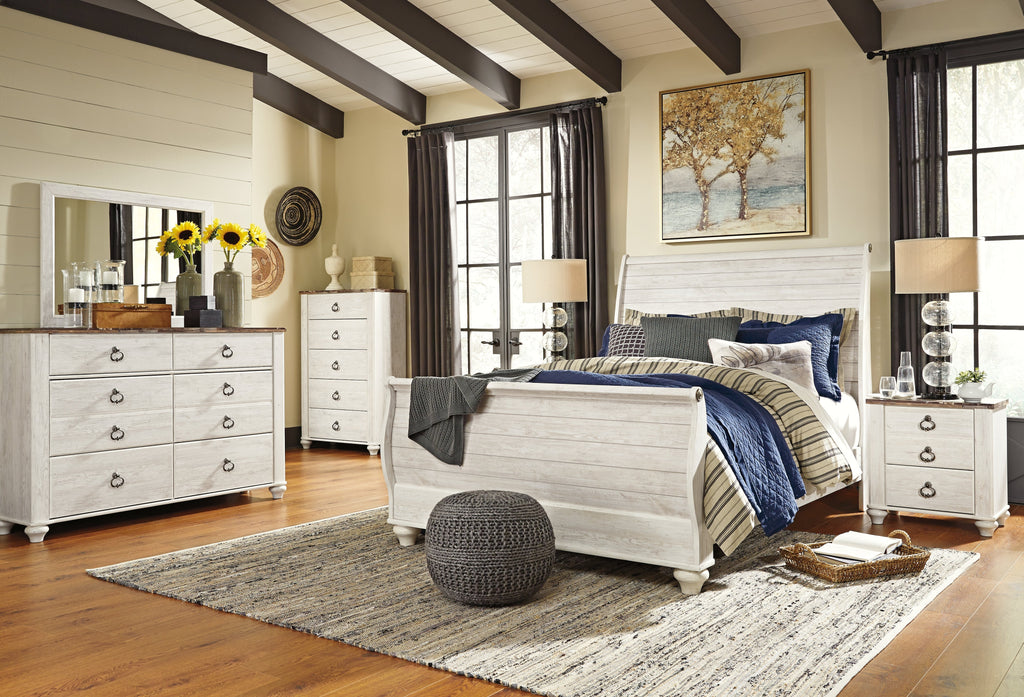 Willowton Whitewash Queen Sleigh Bedroom Set