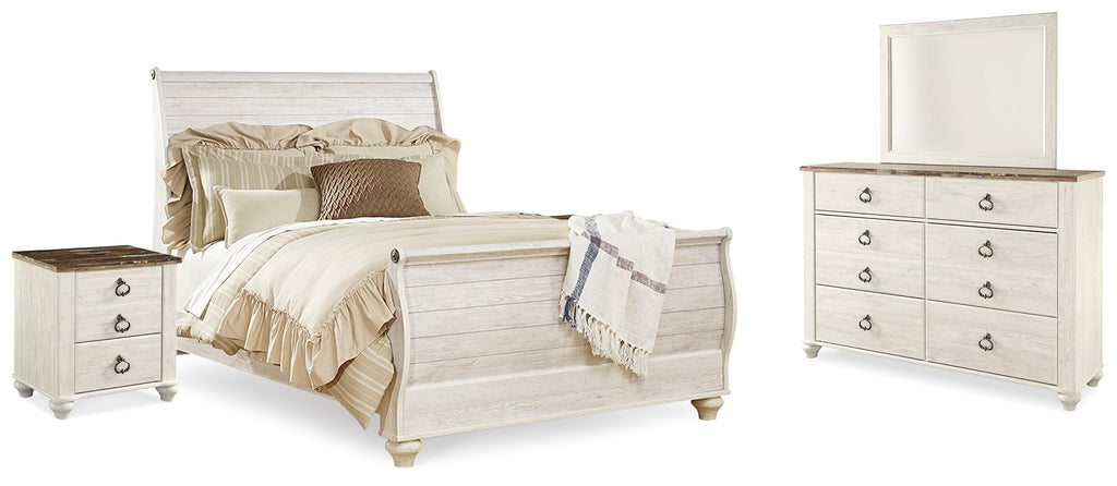Willowton Whitewash Queen Sleigh Bedroom Set