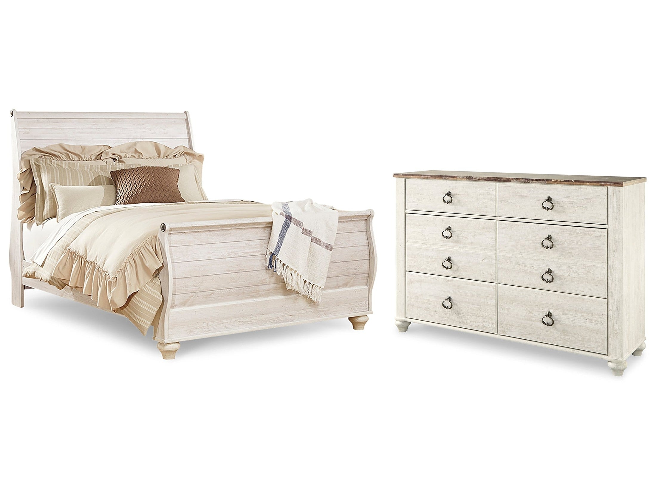 Willowton Whitewash Queen Sleigh Bedroom Set with Dresser