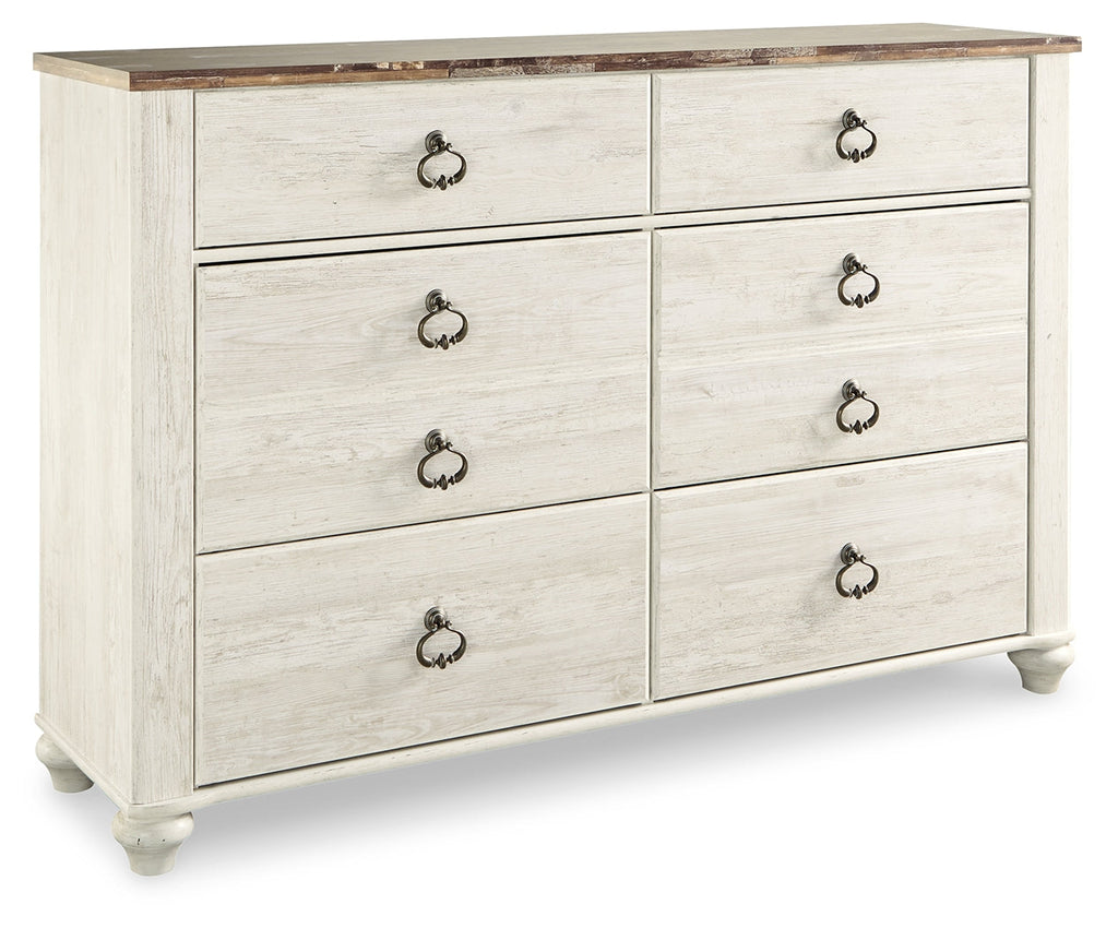 Willowton Whitewash Queen Sleigh Bedroom Set with Dresser