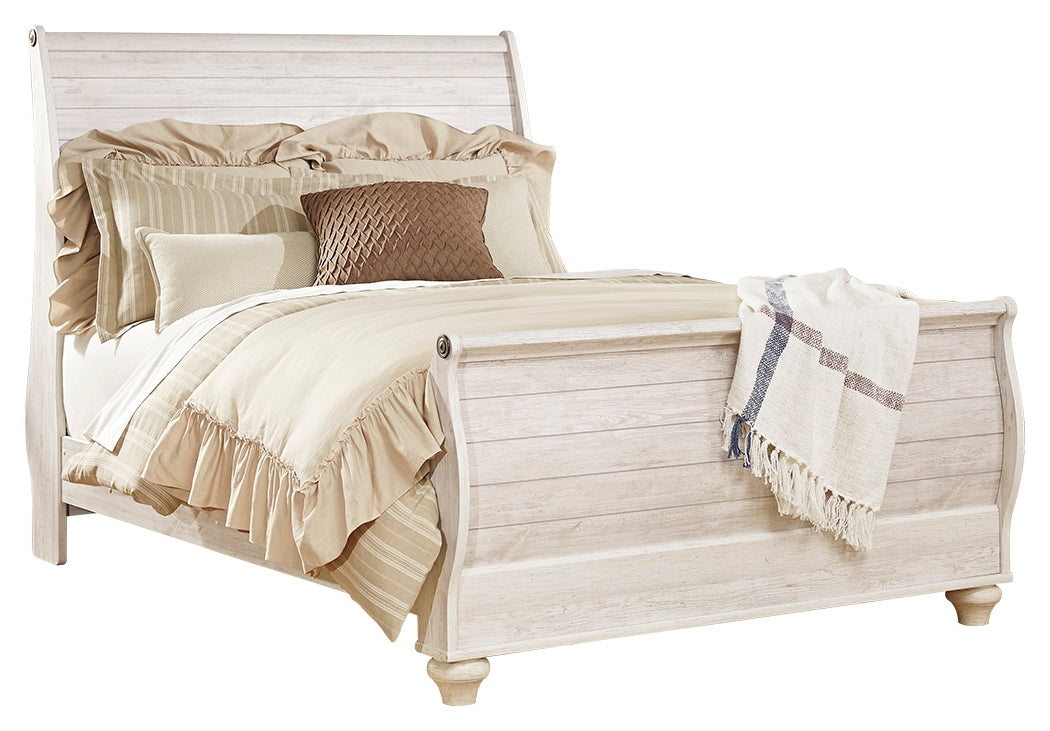 Willowton Whitewash Queen Sleigh Bedroom Set with Dresser