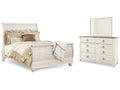 Willowton Whitewash Queen Sleigh Bedroom Set with Dresser and Mirror