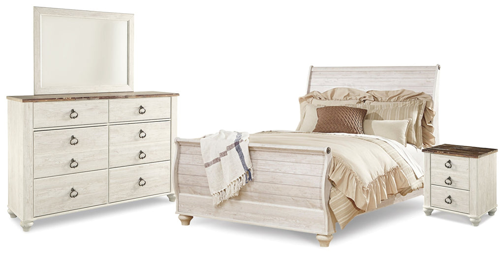 Willowton Whitewash Queen Sleigh Bedroom Set