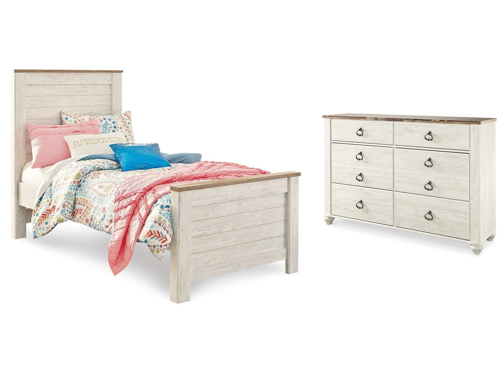 Willowton Whitewash Twin Panel Bedroom Set with Dresser