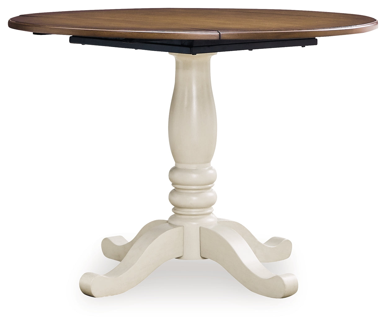 Wirloni Antique White/Brown Dining Drop Leaf Table