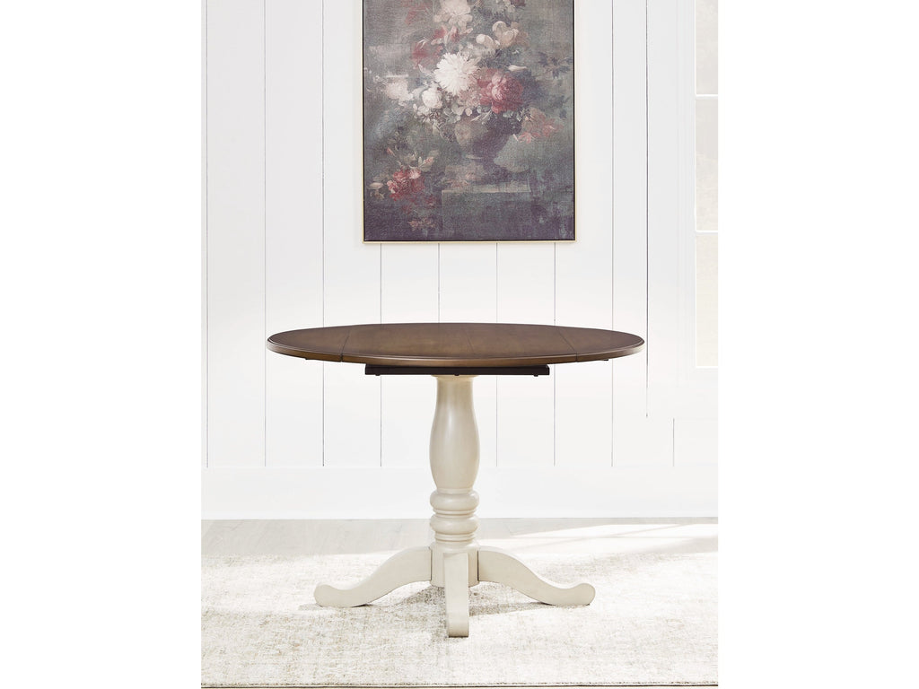Wirloni Antique White/Brown Dining Drop Leaf Table