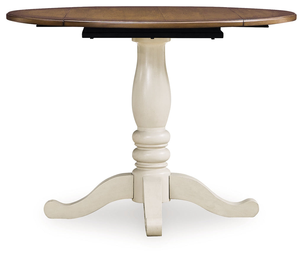 Wirloni Antique White/Brown Dining Drop Leaf Table