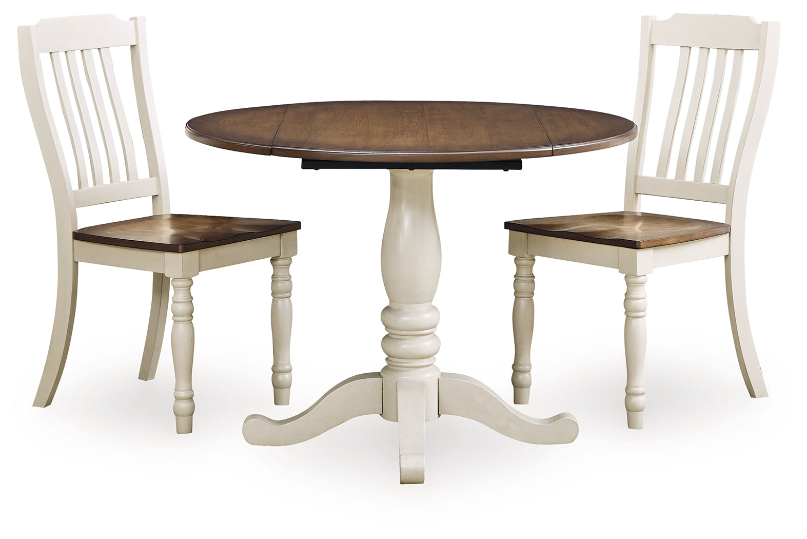 Wirloni Antique White/Brown Dining Table and 2 Chairs