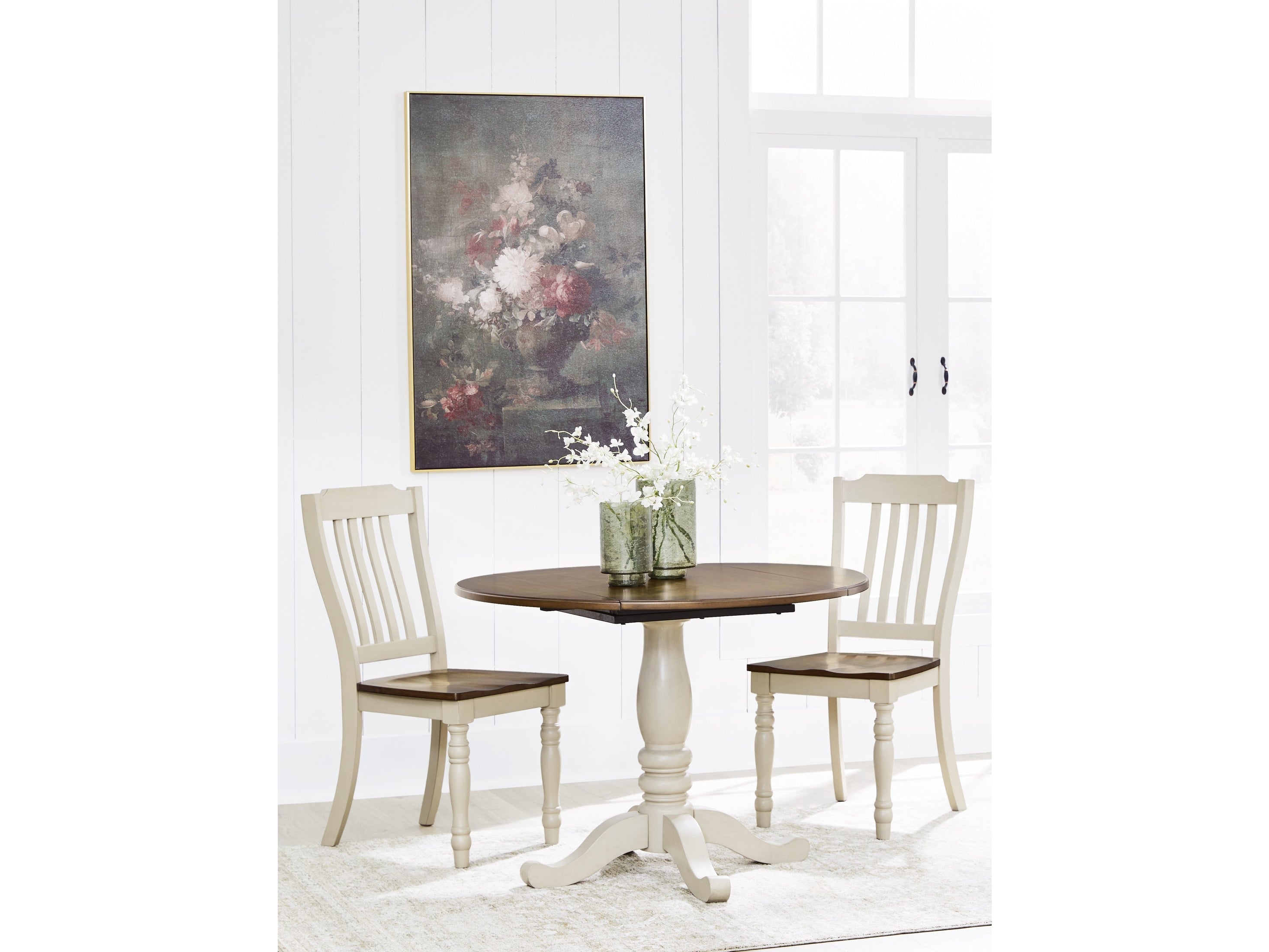 Wirloni Antique White/Brown Dining Table and 2 Chairs