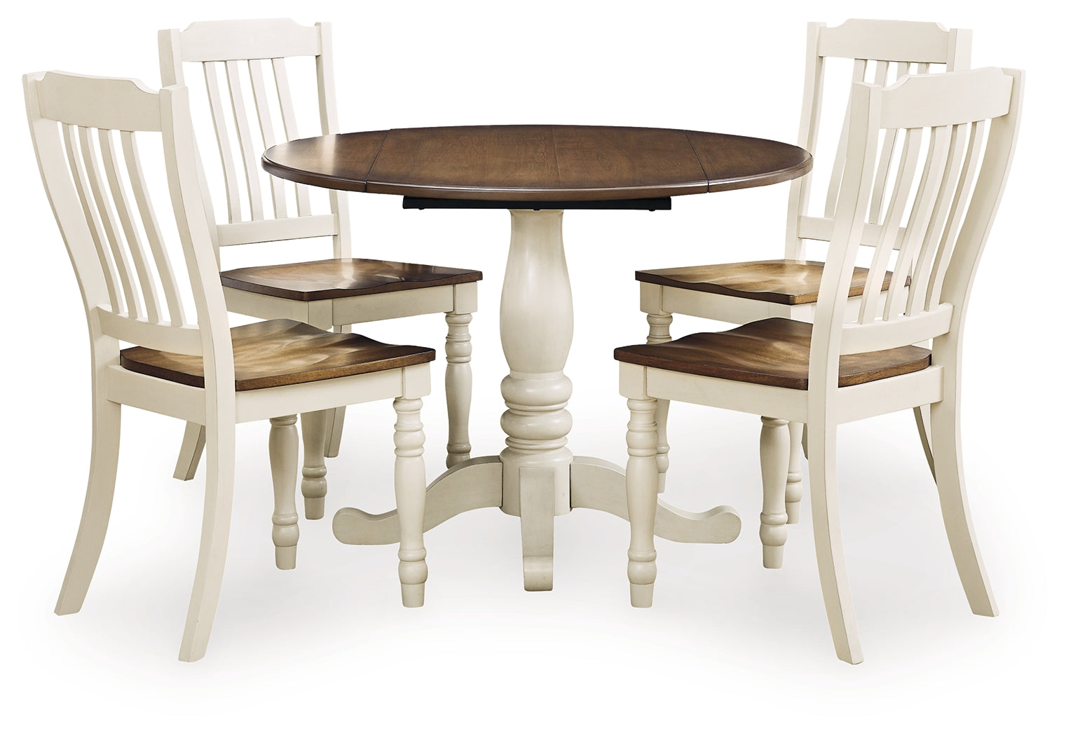 Wirloni Antique White/Brown Dining Table and 4 Chairs