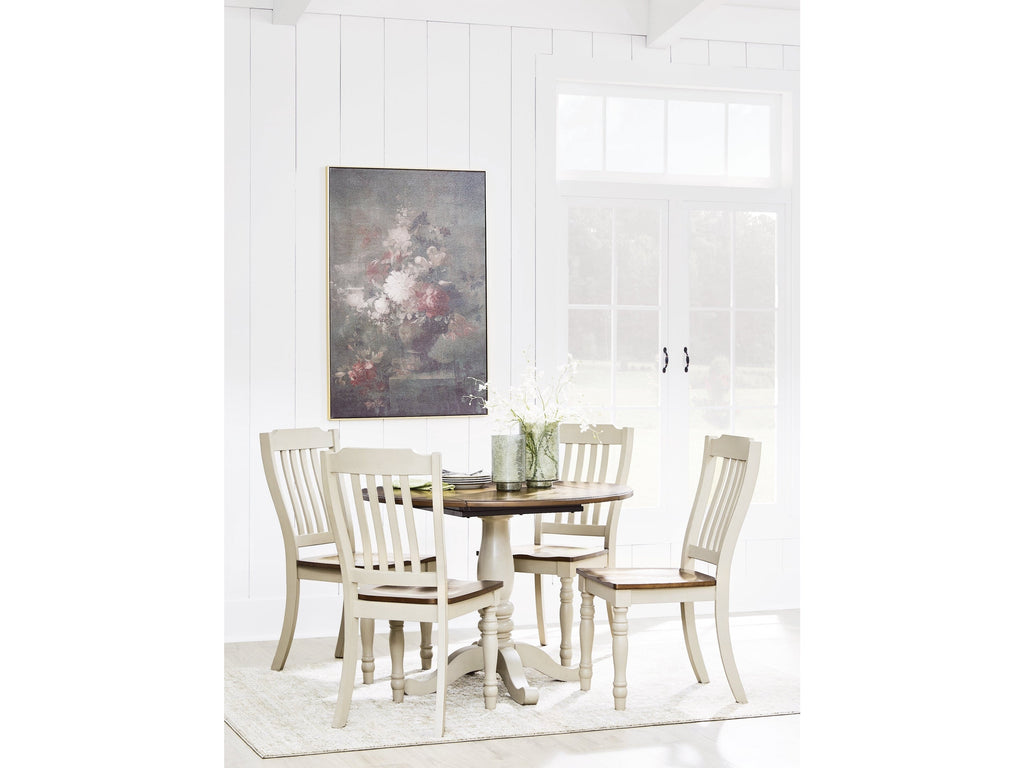 Wirloni Antique White/Brown Dining Table and 4 Chairs
