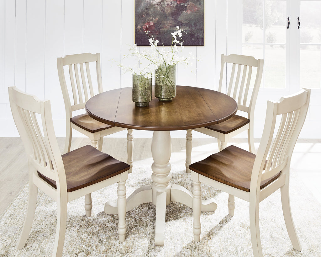 Wirloni Antique White/Brown Dining Table and 4 Chairs