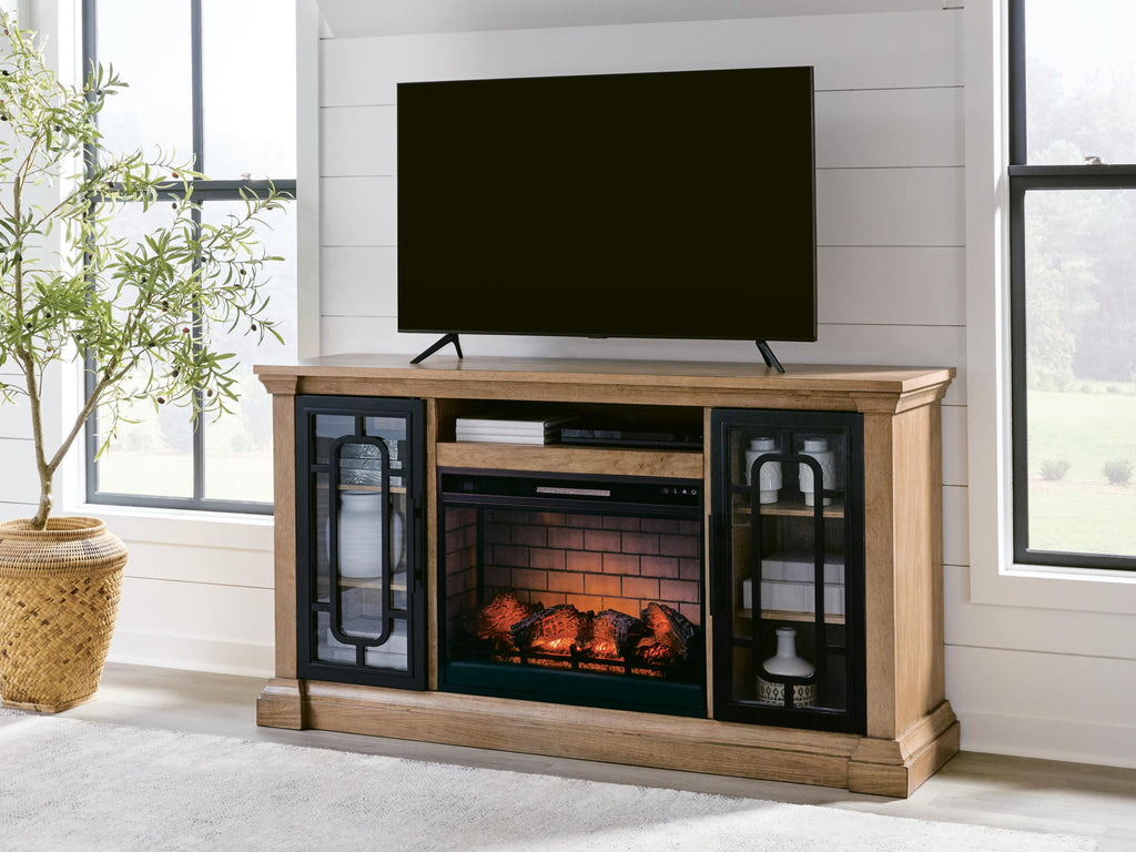 Wittenmyer Natural/Black 72" TV Stand with Electric Fireplace