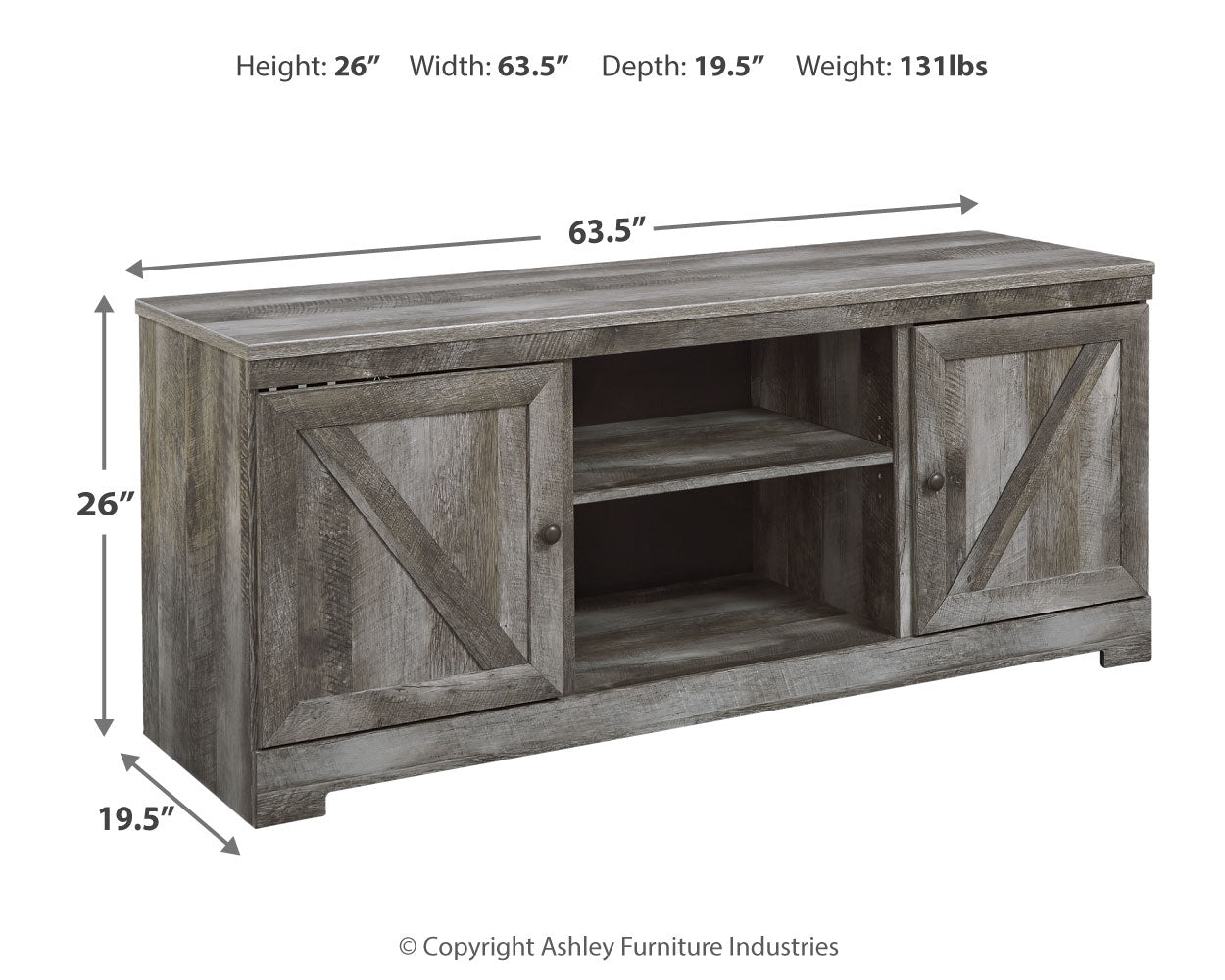 Wynnlow Gray 63" TV Stand w/Fireplace Option