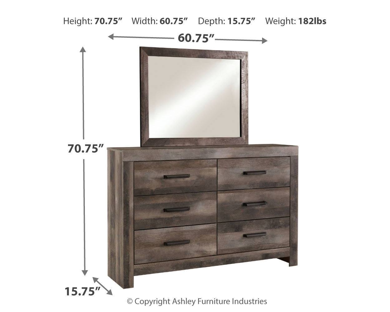 Wynnlow Gray Full Crossbuck Panel Bed, Dresser and Mirror