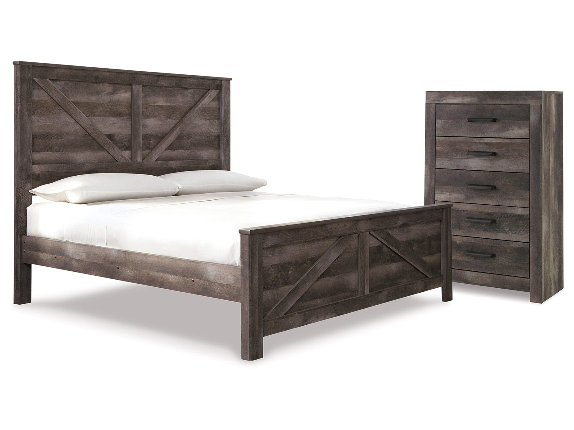 Wynnlow Gray King Crossbuck Panel Bedroom Set with Chest