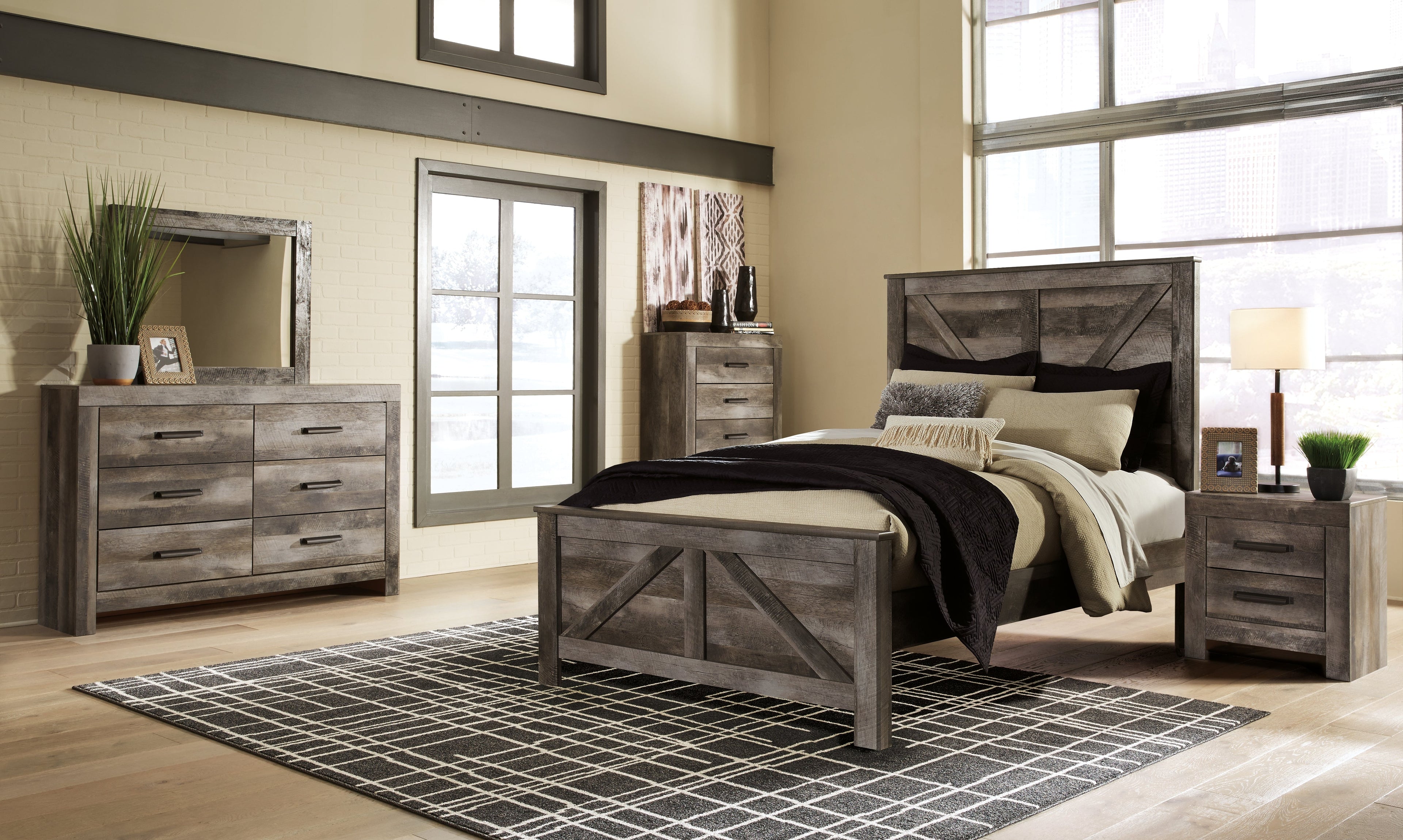 Wynnlow Queen Crossbuck Panel Bedroom Set, Gray