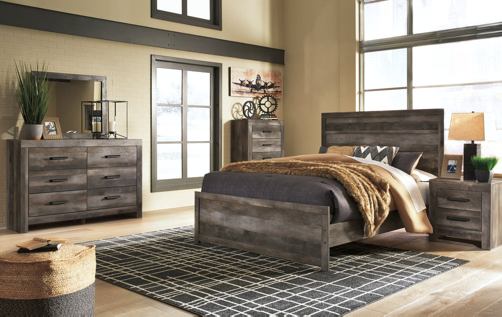Wynnlow Queen Panel Bed & Dresser & Mirror & Chest & 2 Nightstands, Gray