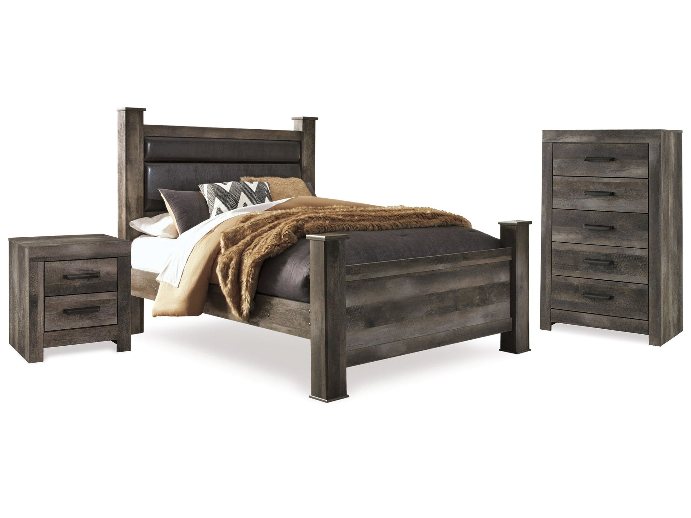 Wynnlow Gray Queen Poster Bedroom Set with Chest and 2 Nightstands