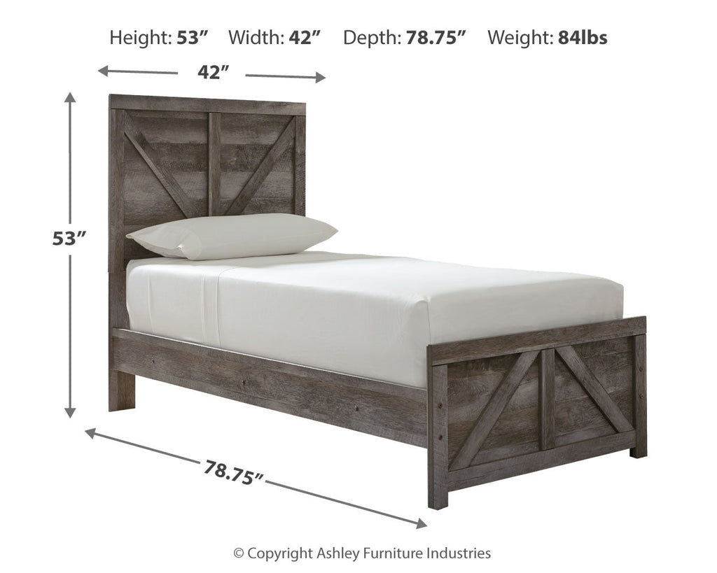 Wynnlow Gray Twin Crossbuck Panel Bed, Dresser and Mirror