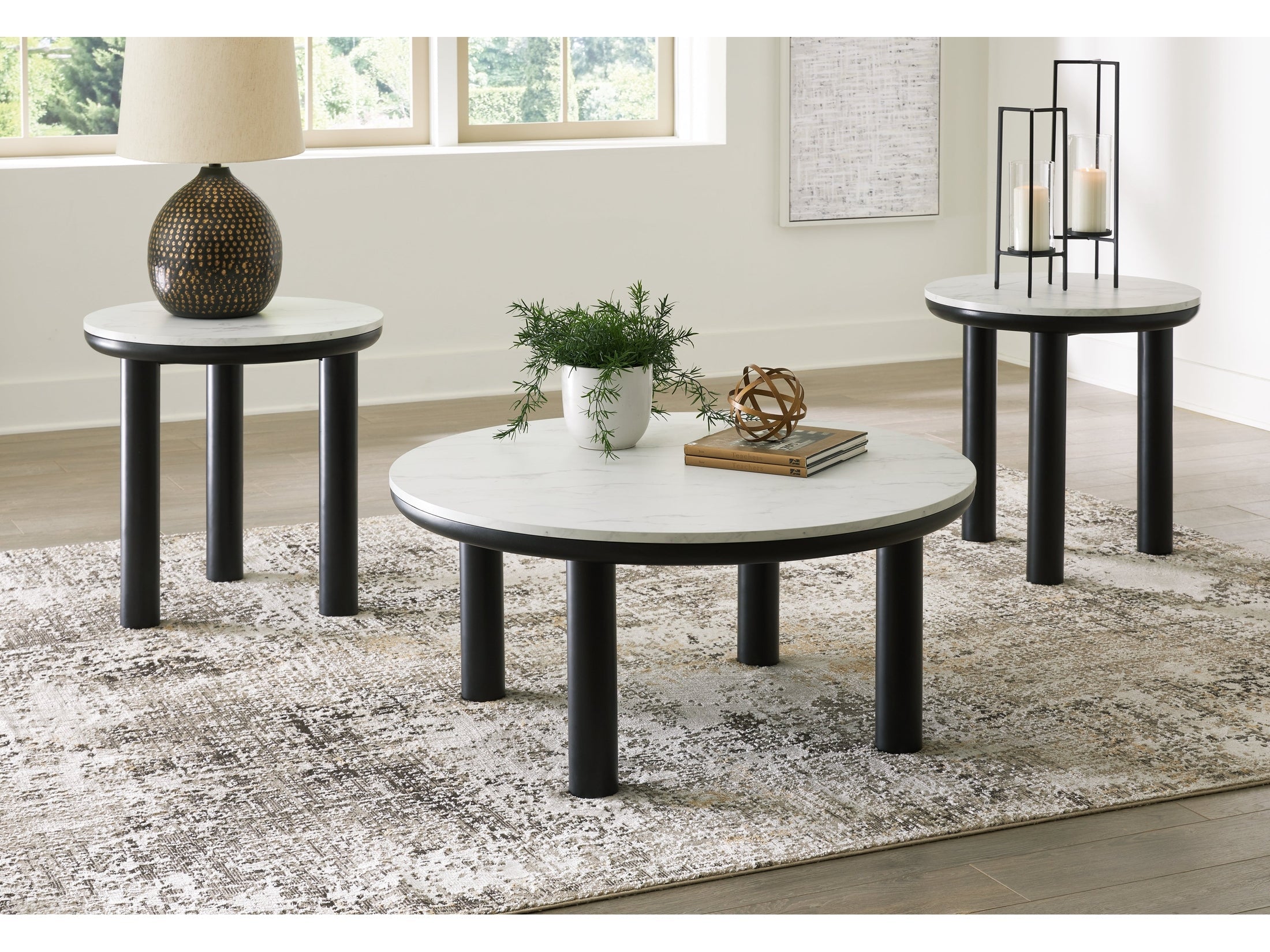 Xandrum Black/White Table (Set of 3)