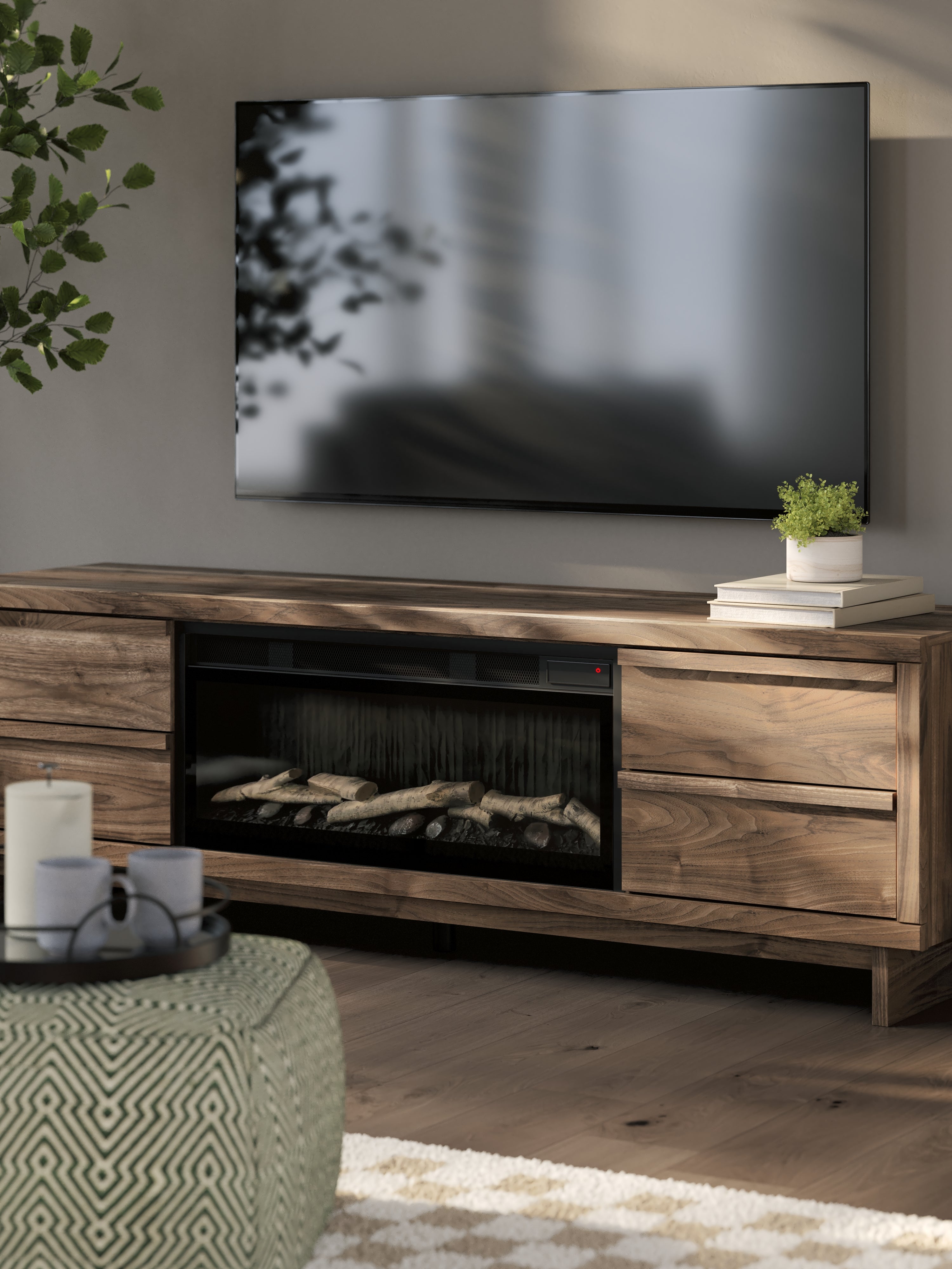 Zadilyn Brown 72" TV Stand with Electric Fireplace