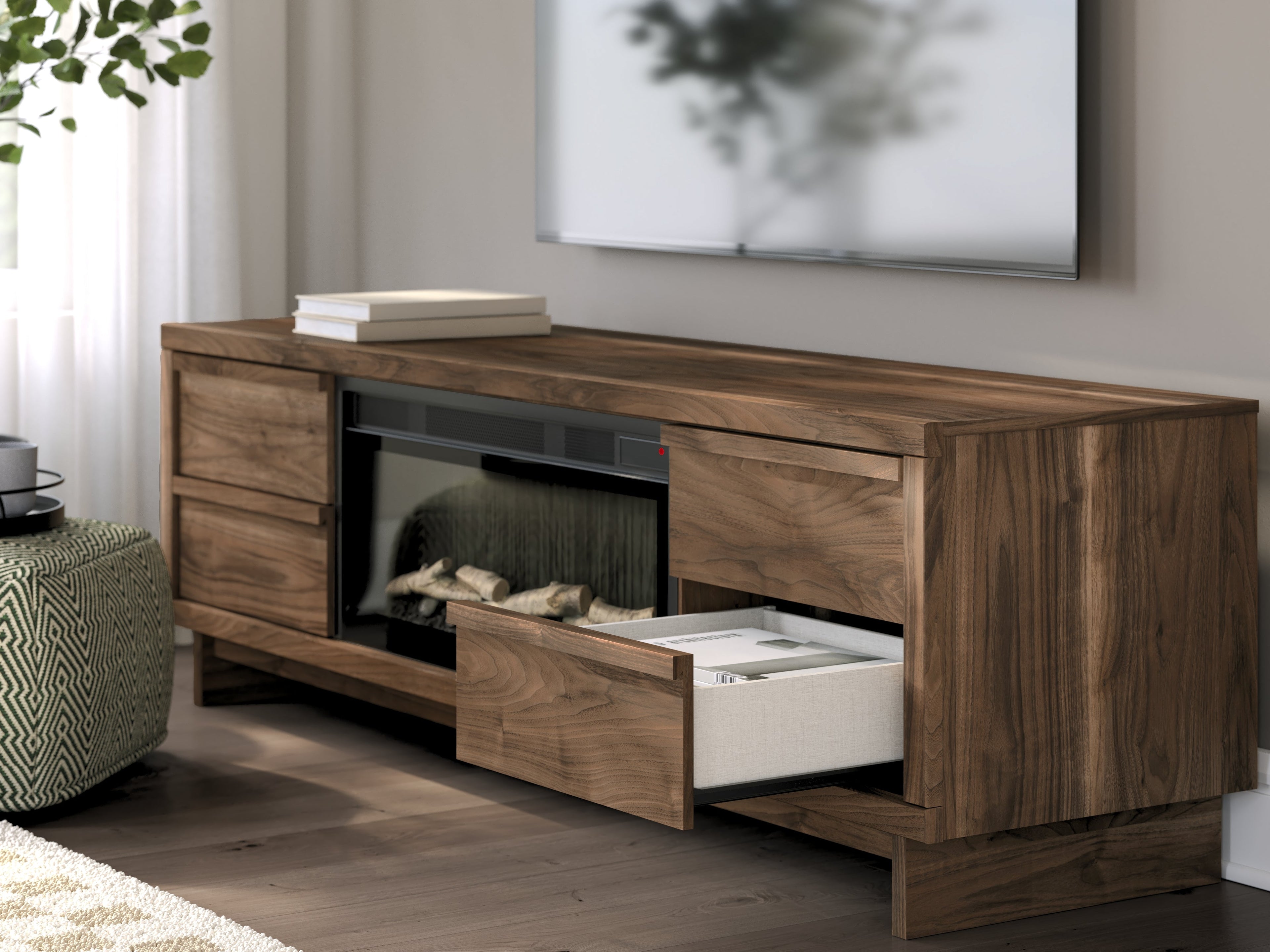 Zadilyn Brown 72" TV Stand with Electric Fireplace