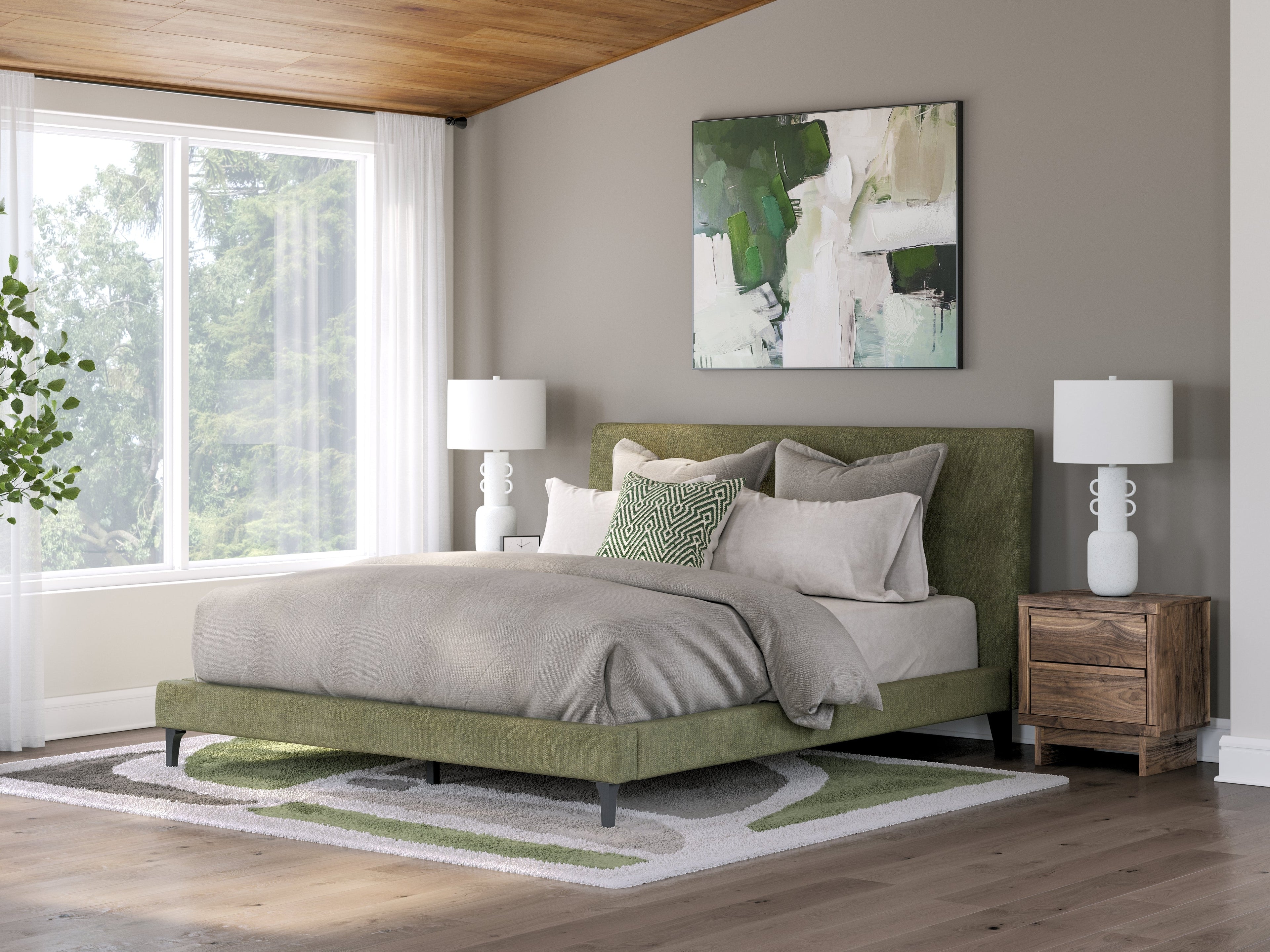 Zadilyn Sage Green California King Upholstered Bed with Roll Slats