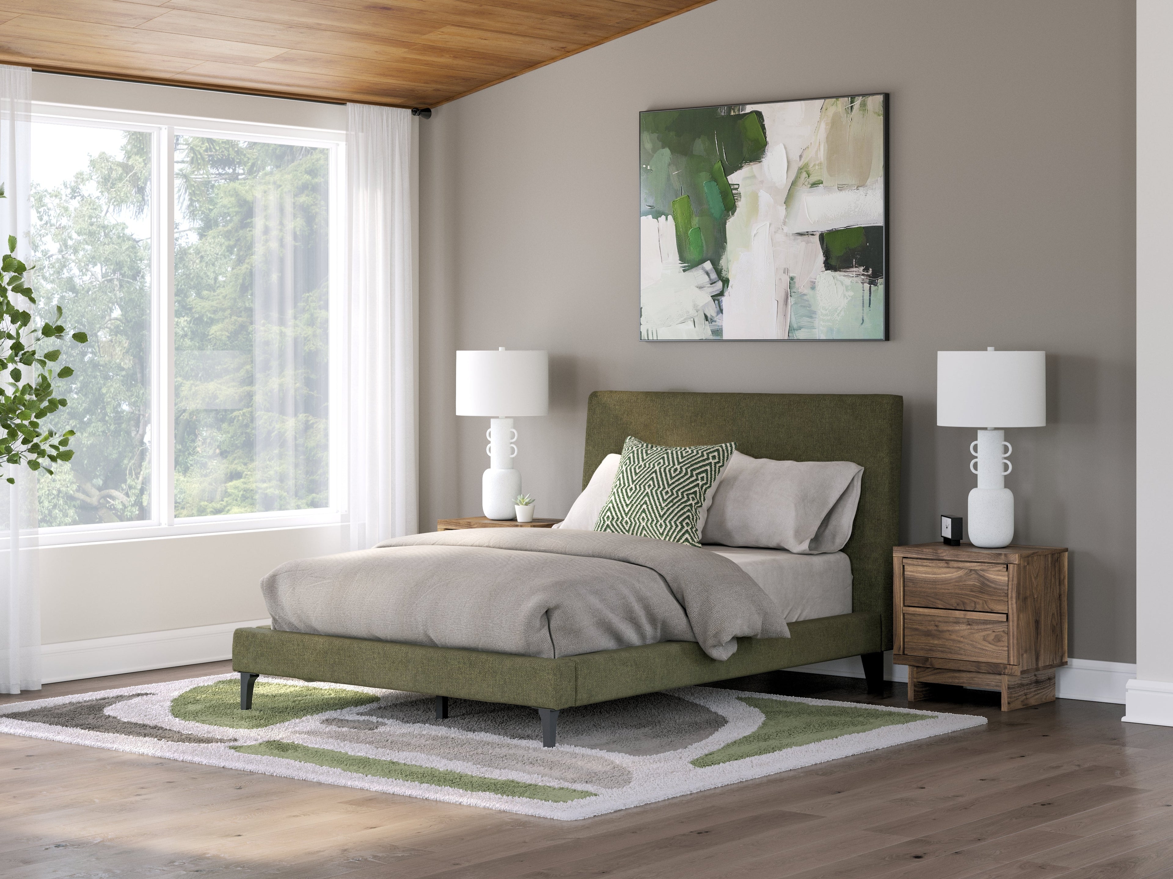 Zadilyn Sage Green Full Upholstered Bed with Roll Slats
