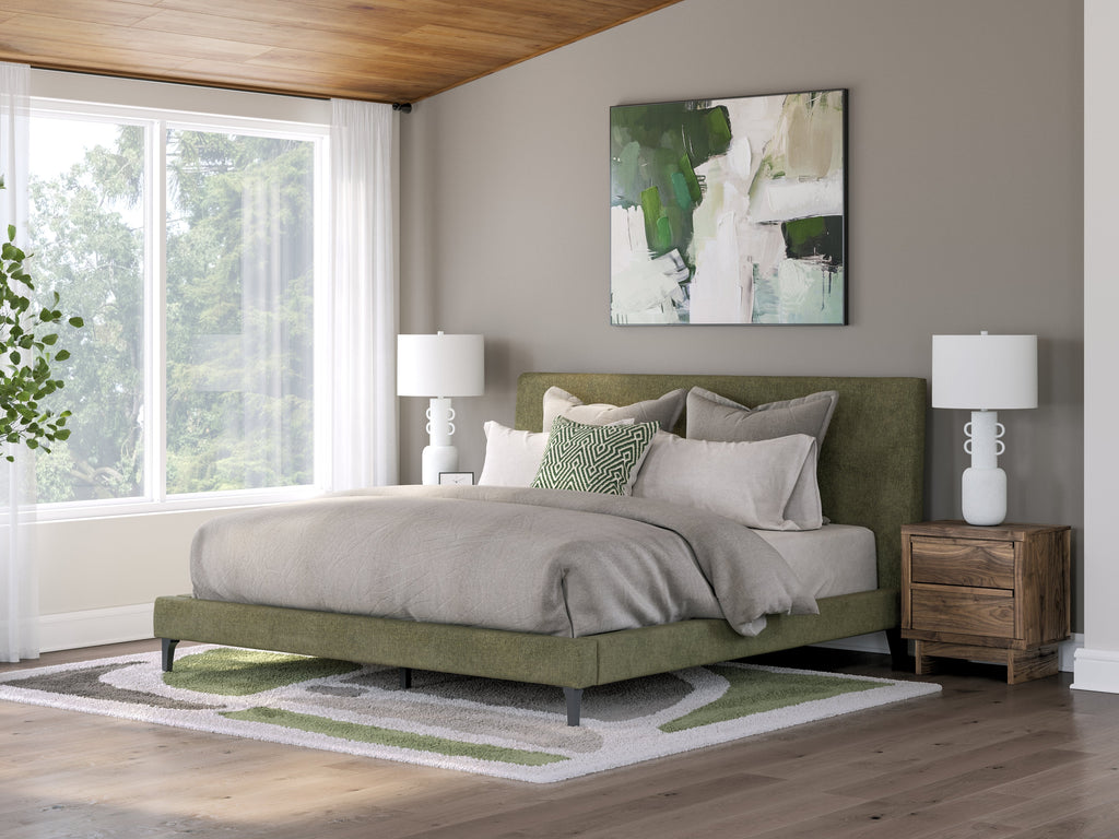Zadilyn Sage Green King Upholstered Bed with Roll Slats
