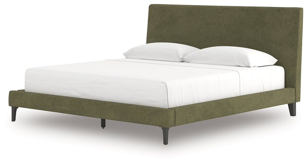 Zadilyn Sage Green King Upholstered Bed with Roll Slats