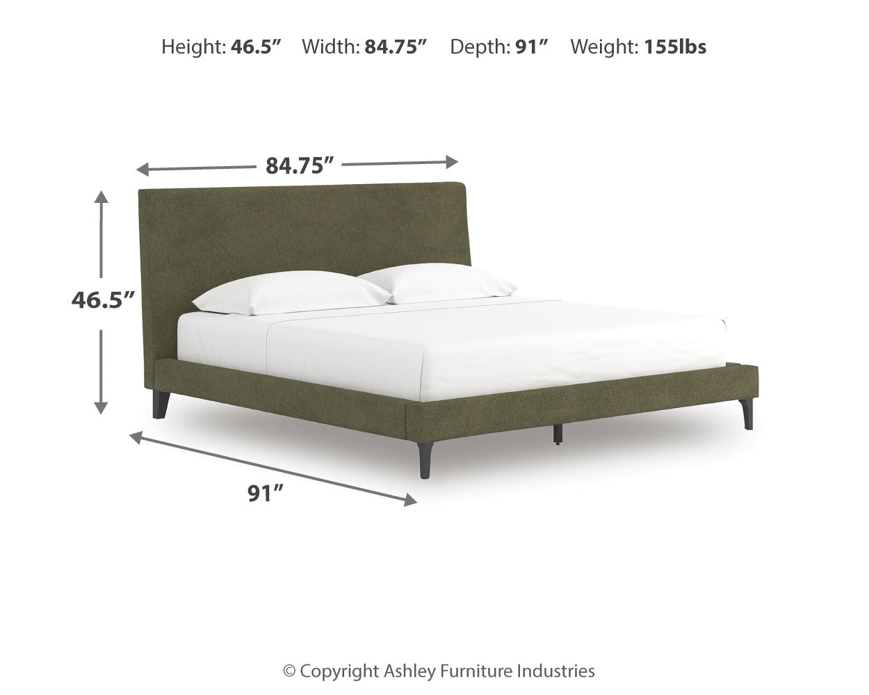 Zadilyn Sage Green King Upholstered Bed with Roll Slats