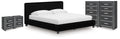 Zuraleus Black King Upholstered Bed, 2 Chests and 2 Nightstands
