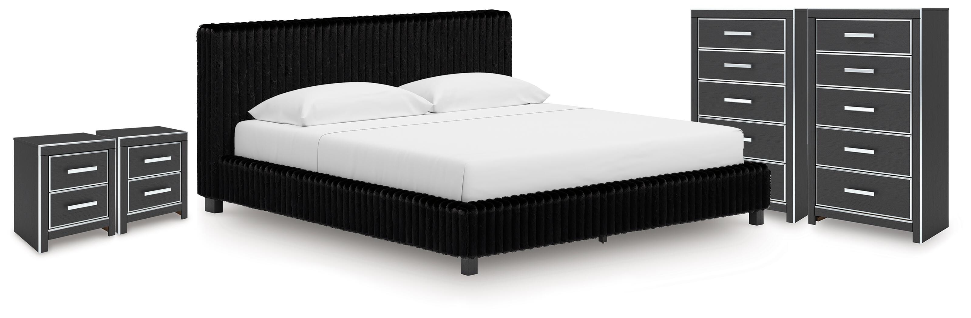 Zuraleus Black King Upholstered Bed, 2 Chests and 2 Nightstands