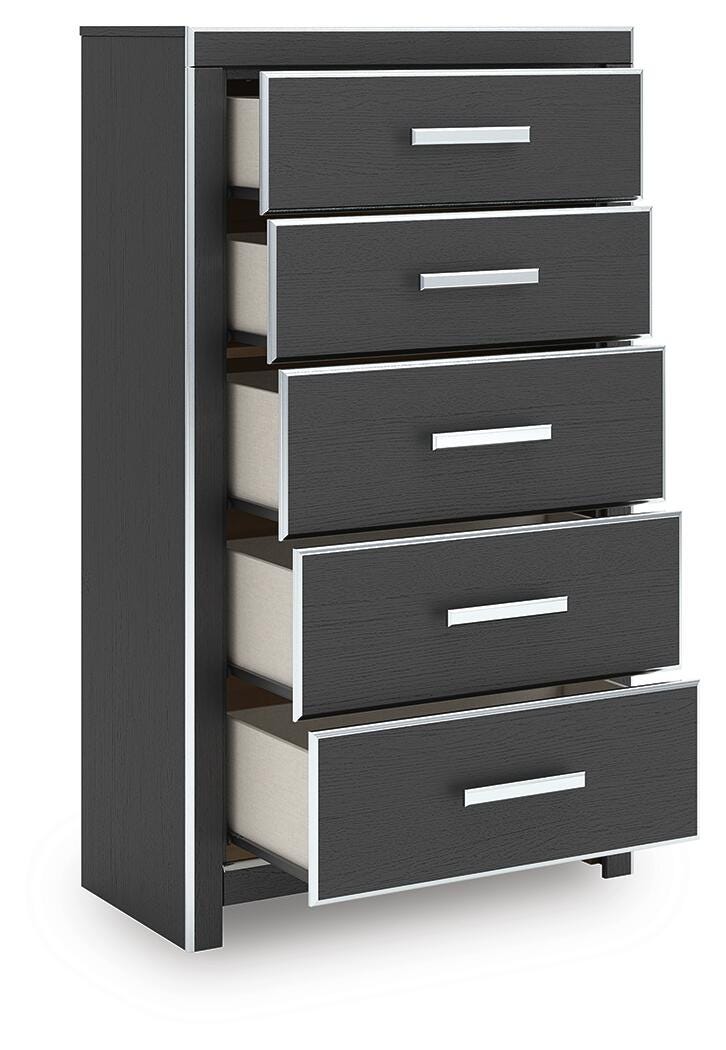 Zuraleus Black King Upholstered Bed, 2 Chests and 2 Nightstands