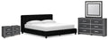 Zuraleus King Upholstered Bed, Dresser, Mirror and 2 Nightstands, Black