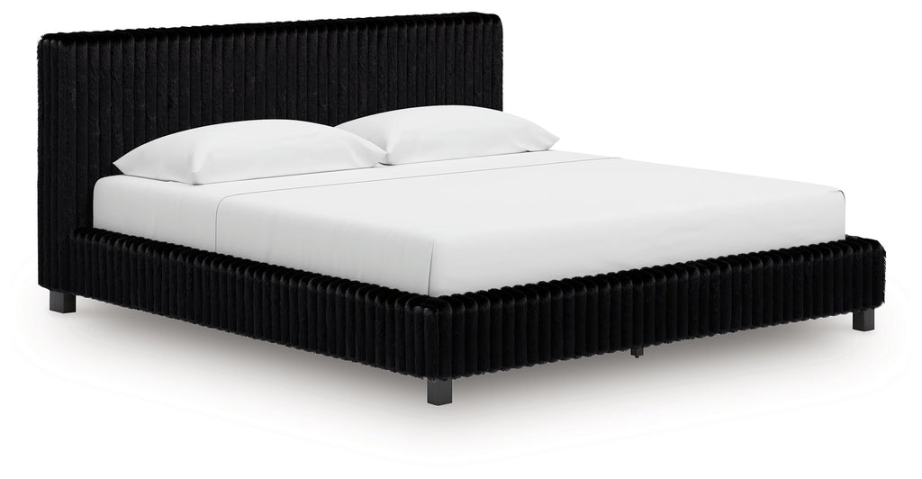 Zuraleus King Upholstered Bed, Dresser, Mirror and 2 Nightstands, Black