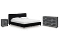 Zuraleus Black King Upholstered Bed, Dresser and Nightstand