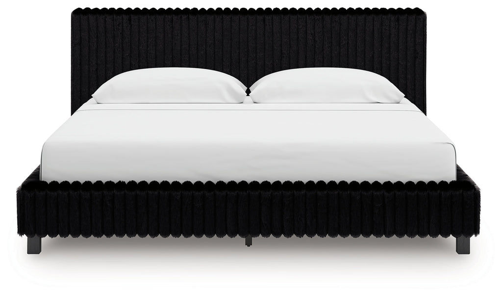 Zuraleus Black King Upholstered Bed, Dresser and Nightstand