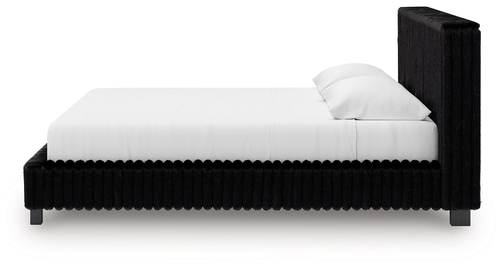 Zuraleus Black King Upholstered Bed, Dresser and Nightstand