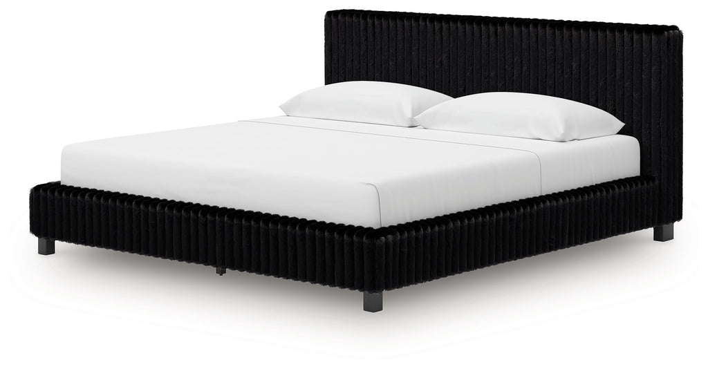 Zuraleus Black King Upholstered Bed, Dresser and Nightstand