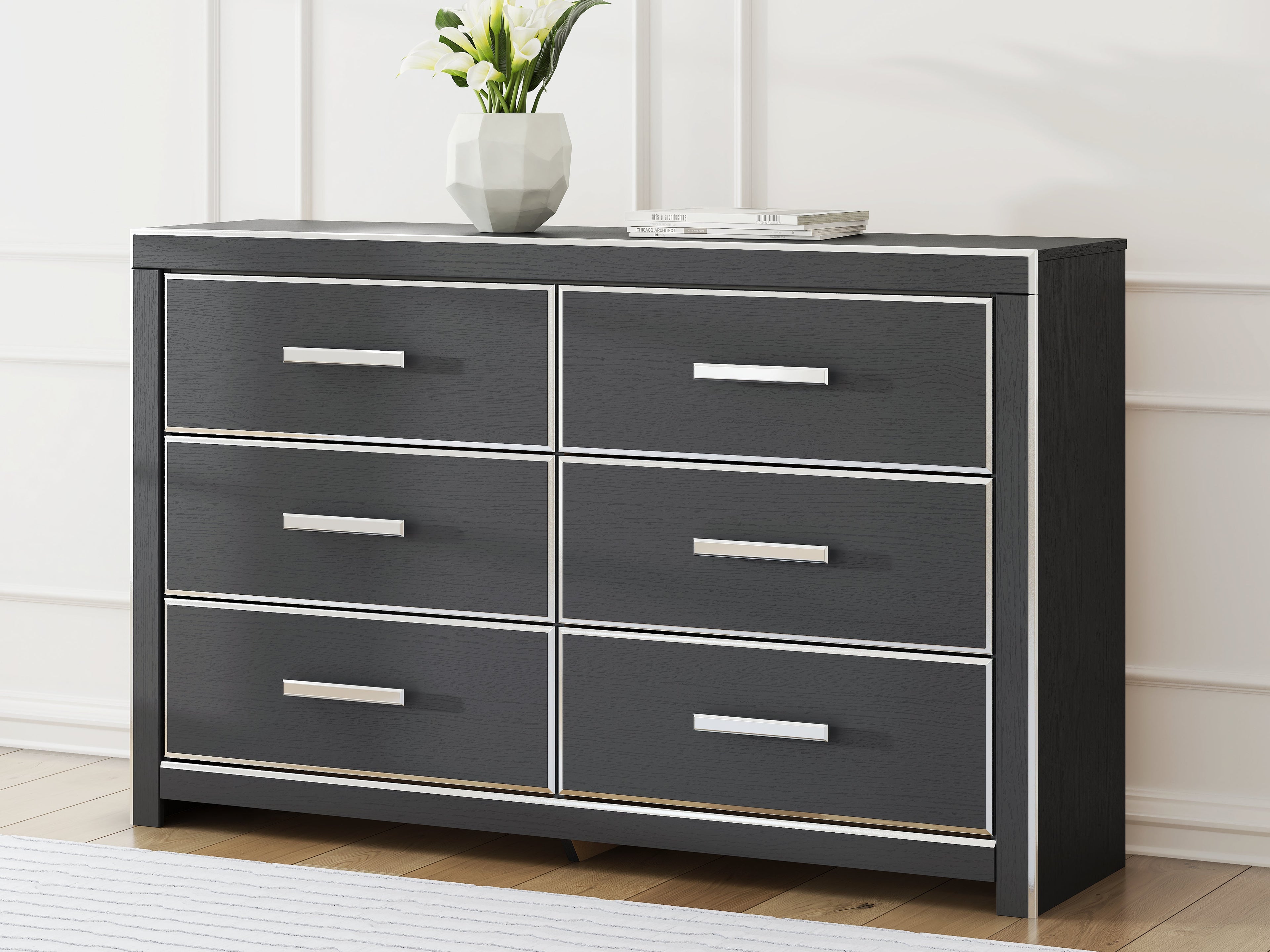 Zuraleus Black King Upholstered Bed, Dresser and Nightstand