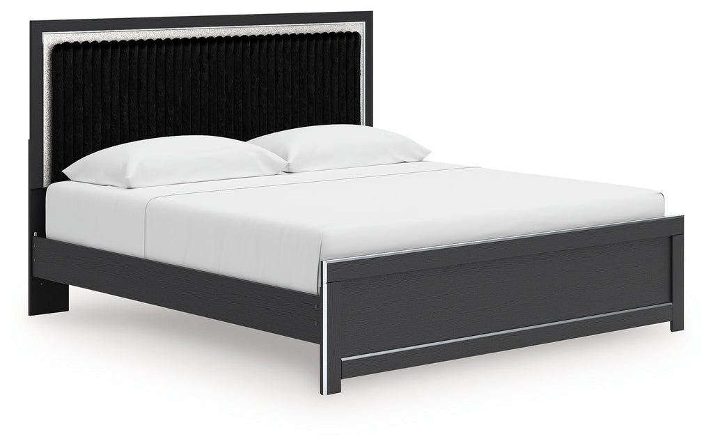 Zuraleus Black King Upholstered Panel Platform Bed