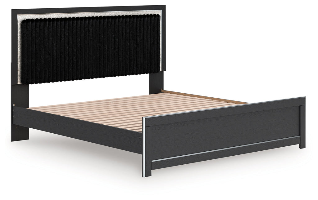 Zuraleus Black King Upholstered Panel Platform Bed