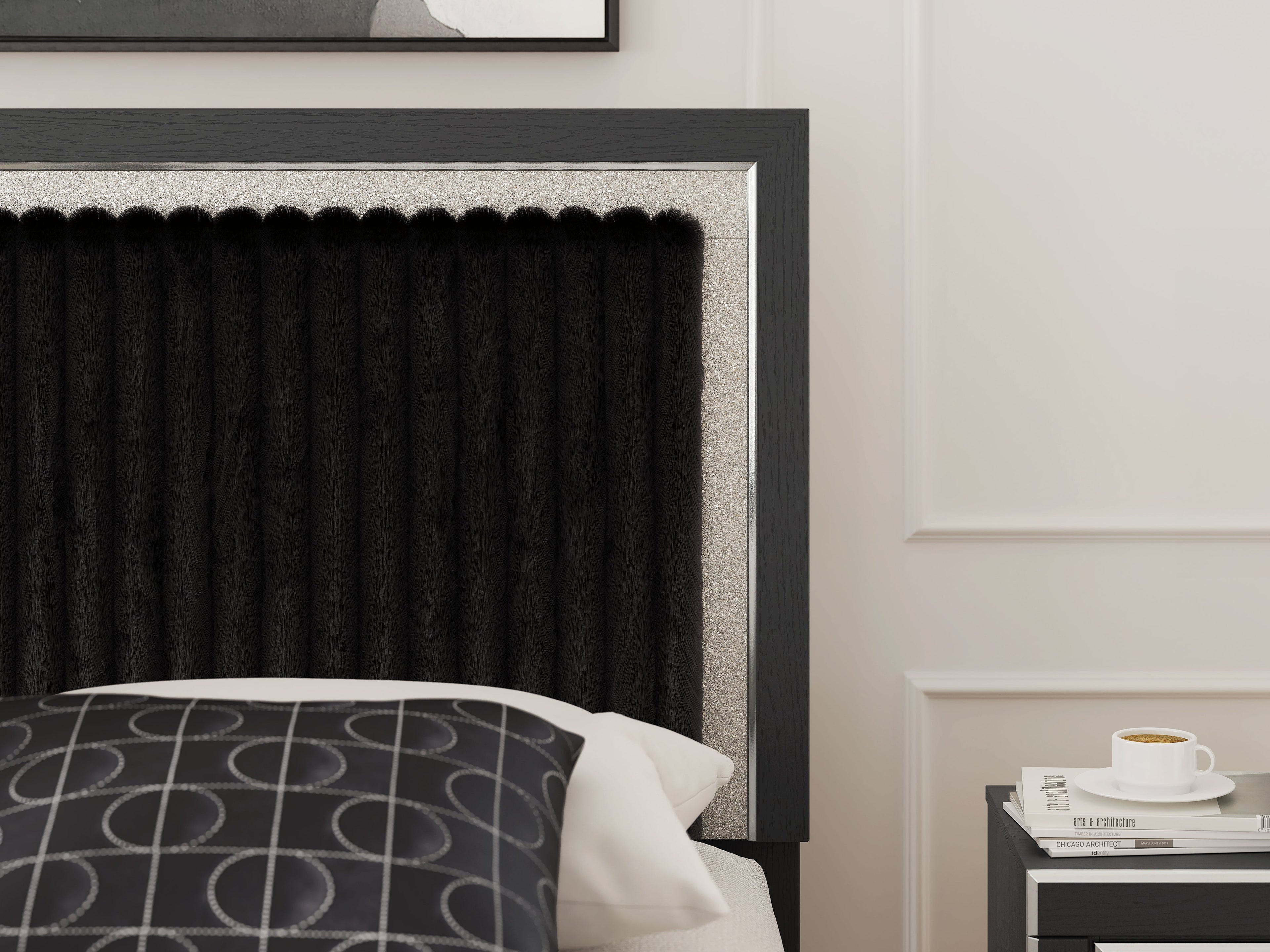 Zuraleus Black King Upholstered Panel Platform Bed