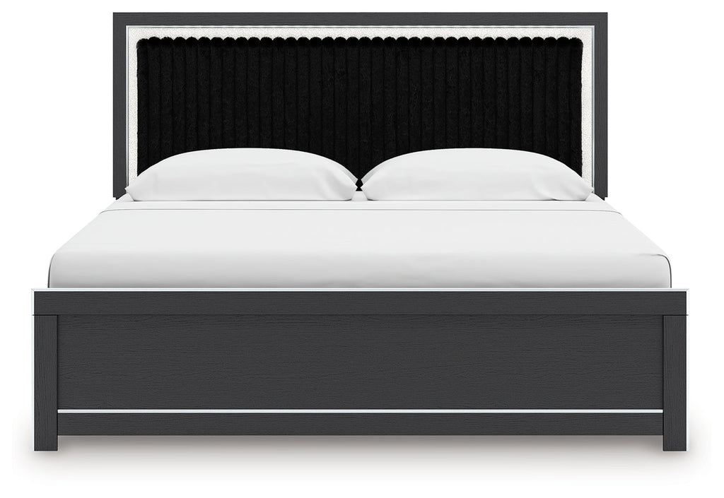 Zuraleus Black King Upholstered Panel Platform Bed