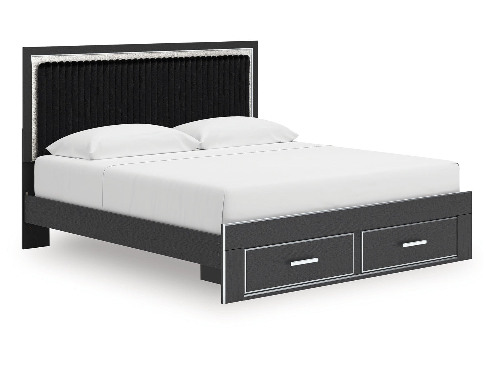 Zuraleus Black King Upholstered Panel Platform Storage Bed